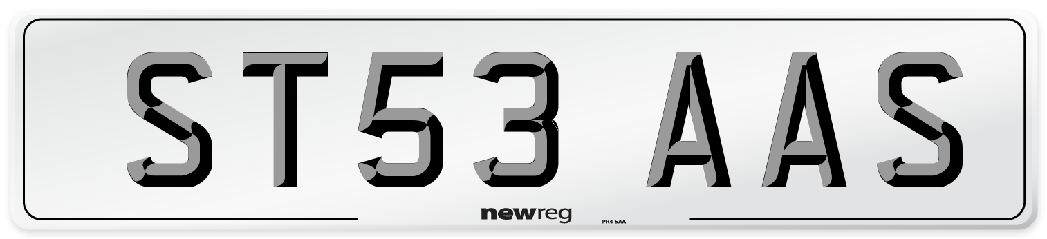 ST53 AAS Number Plate from New Reg